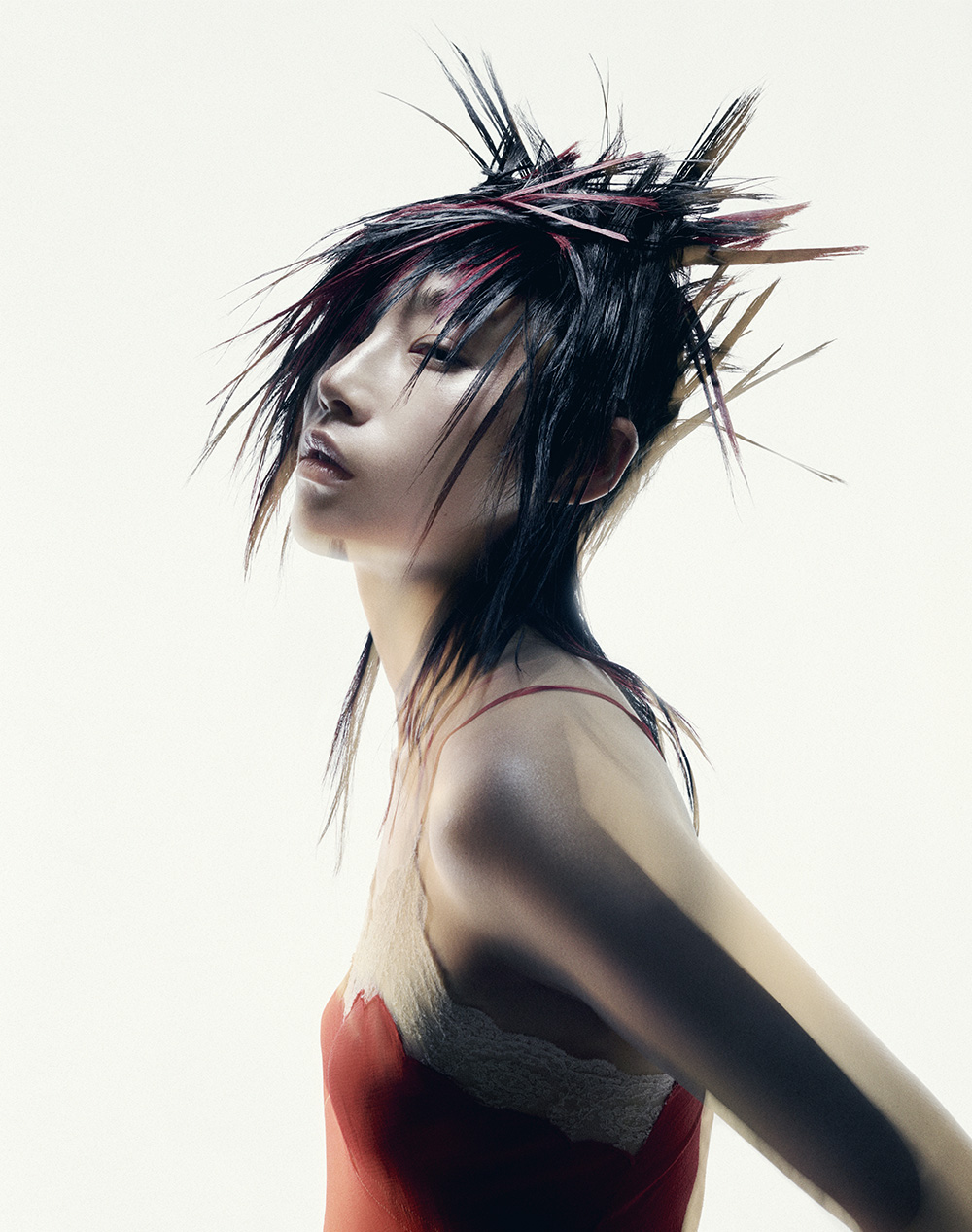 Black Spiky Mullet with Red Highlights - Lisa Muscat Vitale - Ascension Collection